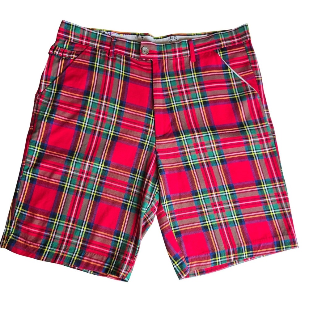 Royal & Awesome Golf Shorts Mens 36 Red Plaid Tartan Loudmouth Stretch Cotton